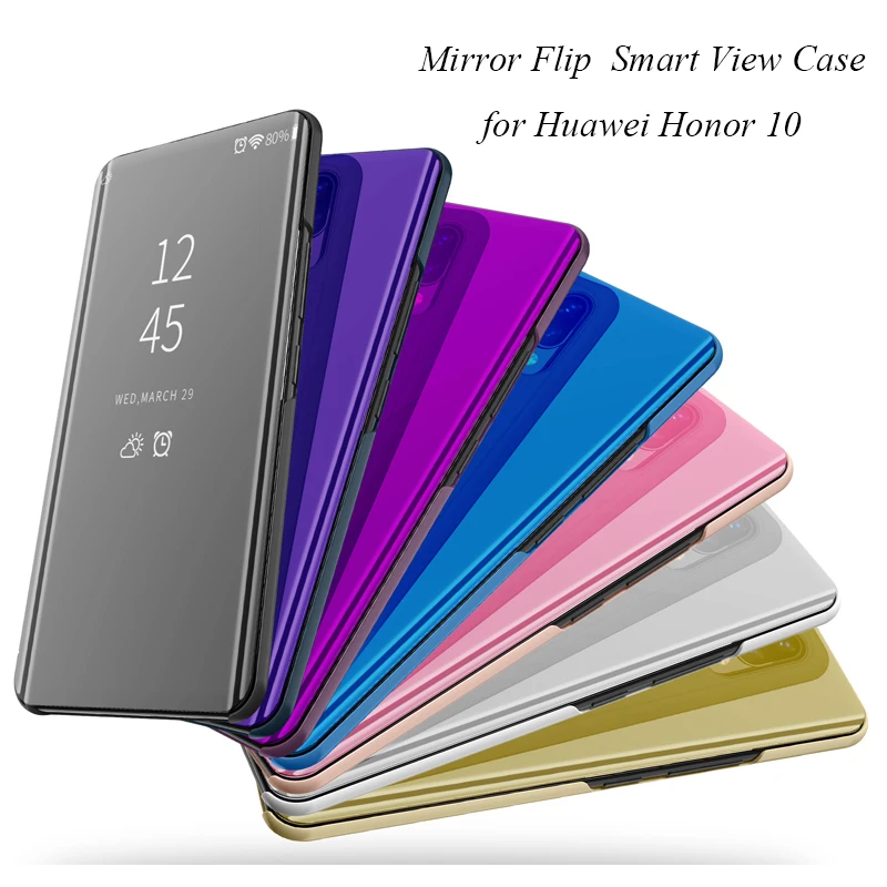 

Honor10 Mirror Flip Case For Huawei Honor 10 Luxury Clear View PU Leather Cover For Huawei Honor 10 Smart phone Case