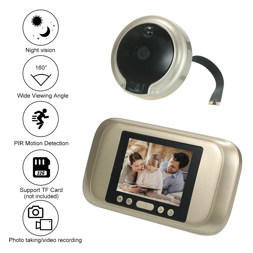 Умный цифровой дверной глазок 3," TFT lcd монитор дверной глазок дверной звонок HD 1.0MP цветная камера ночного видения для домашней безопасности