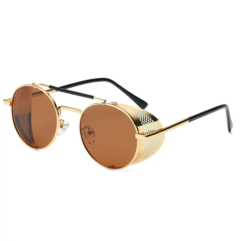 Модные металлические круглые солнцезащитные очки в стиле стимпанк для мужчин и женщин, фирменный дизайн, Винтажные Солнцезащитные очки, высокое качество, UV400, очки, оттенки - Цвет линз: 03