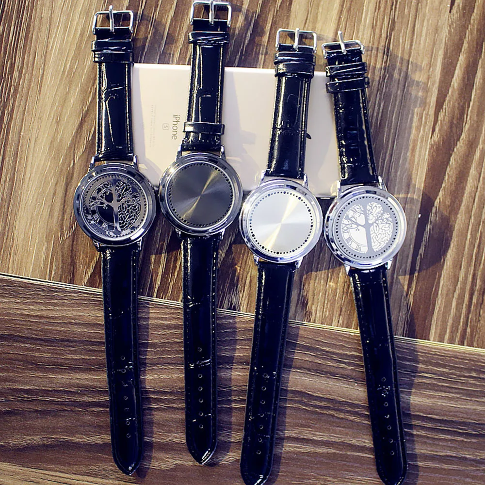 Модные светодиодный часы с сенсорным экраном, военные спортивные часы для мужчин и женщин, цифровые часы, повседневные часы с круглым циферблатом и кожаным ремешком