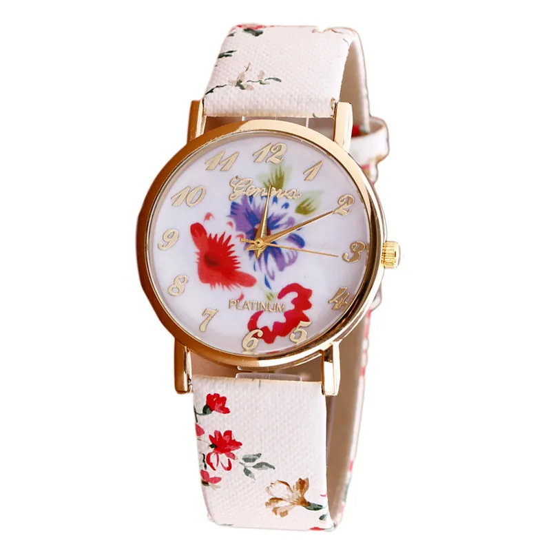 

Relojes Mujer Luxury Brand GENEVA Women Watches Personality Flower Quartz Wrist Watch Leather Ladies Clock Relogio Feminino N50