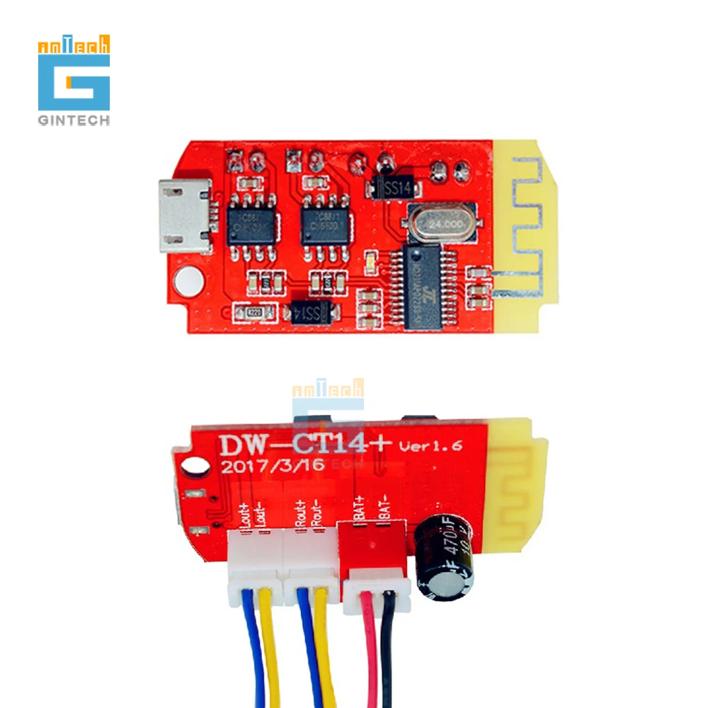 

CT14 Mini 4.2 Stereo Bluetooth Power Amplifier Board Module 5VF Class 5W+5W Miniature Charging Port DIY
