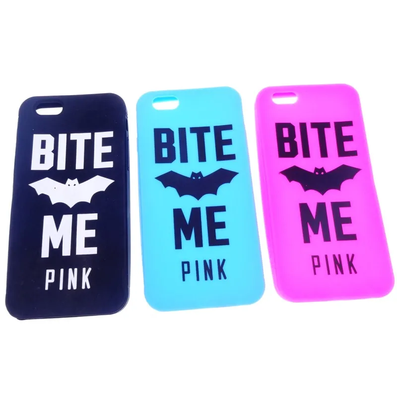 

Fashion Bite Me Cute Bat PINK Printed Patterned Colorful Soft Silicone Phone Cover Case for iphone 6s 6g 4.7 Inch Size