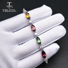TBJ, натуральный необычный цветной турмалиновый браслет из стерлингового серебра 925 пробы, драгоценные камни, ювелирные изделия для девочек и женщин, подарок на день рождения
