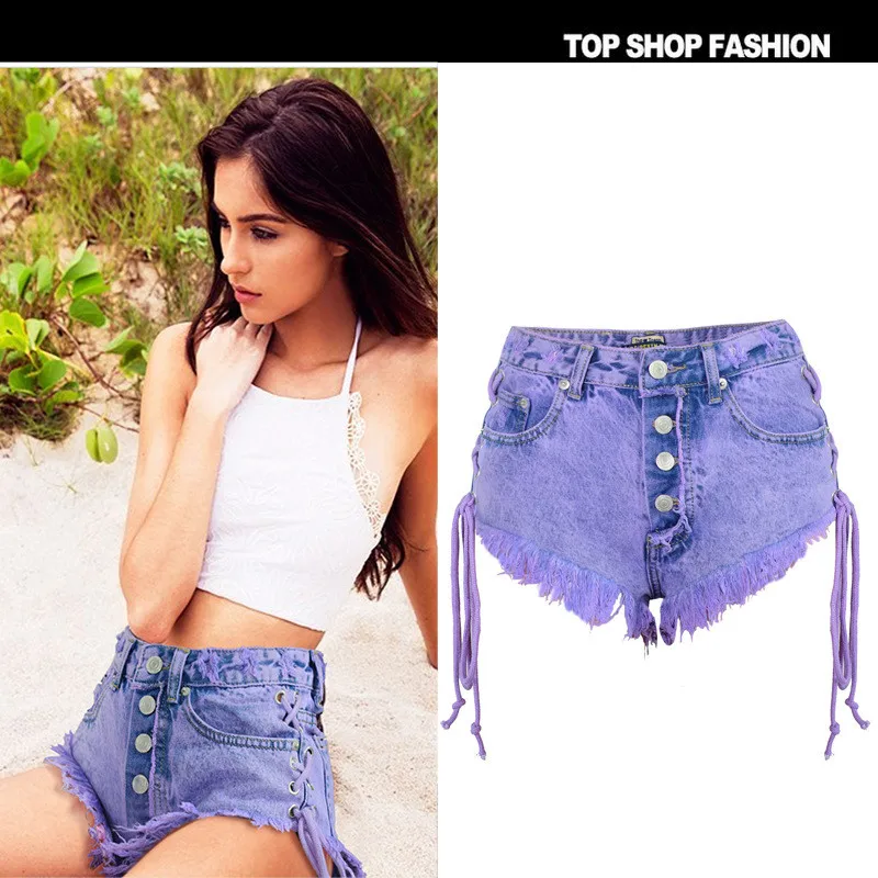 XXS XL Sexy Tassels Shorts Buttons Up High Waist Mini Shorts Female
