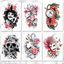 

Flowers Skull Pattern Temporary Tattoo Stickers Waterproof Women Fake Hand Tattoos Adult Men Body Art