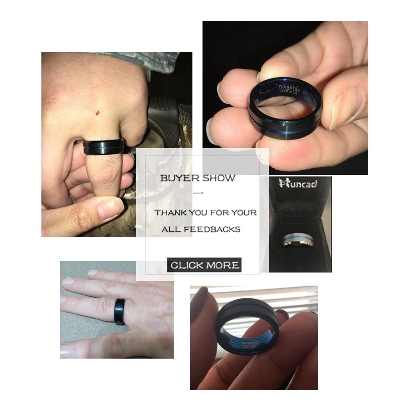 Nuncad Men's 8mm Blue & Black Tungsten Carbide Rings Matte Finish Beveled Grooved Wedding Bands Size 7 to 12