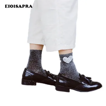 

[EIOISAPRA]Women Love Heart Glitter Shining Socks WomenSilver Gold Silk Colorful Socks Shiny Fashion Calcetines Mujer