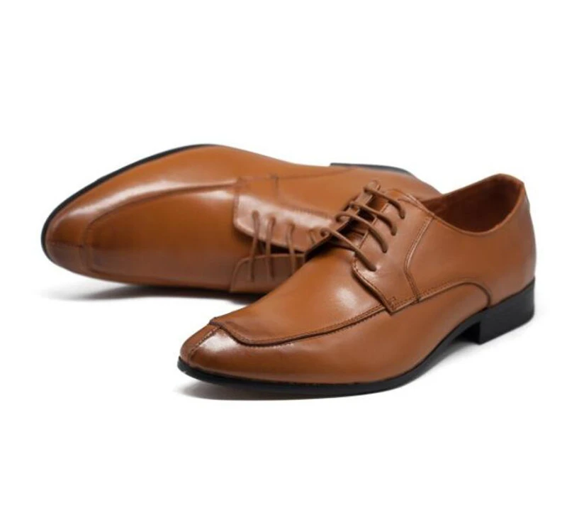 Brand Pointed Toe Men's Oxfords Formal Shoes Yellow Genuine Leather Men Dress Shoes Wedding Suit Men Flats