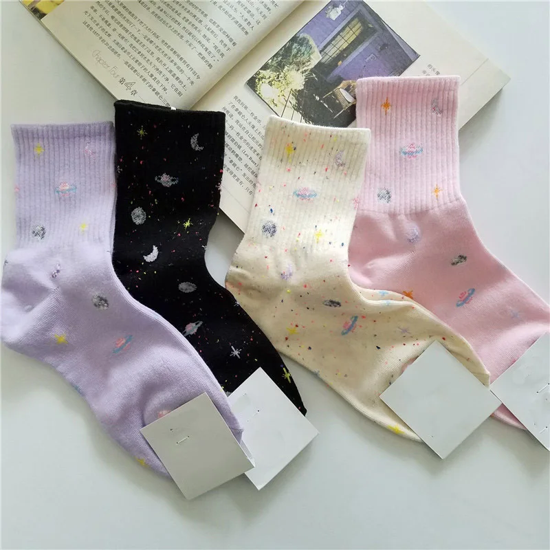 8 шт., забавные носки из пряжи в стиле Харадзюку, с изображением Луны, японские креативные носки со звездами, женские теплые милые новые женские носки, Meias