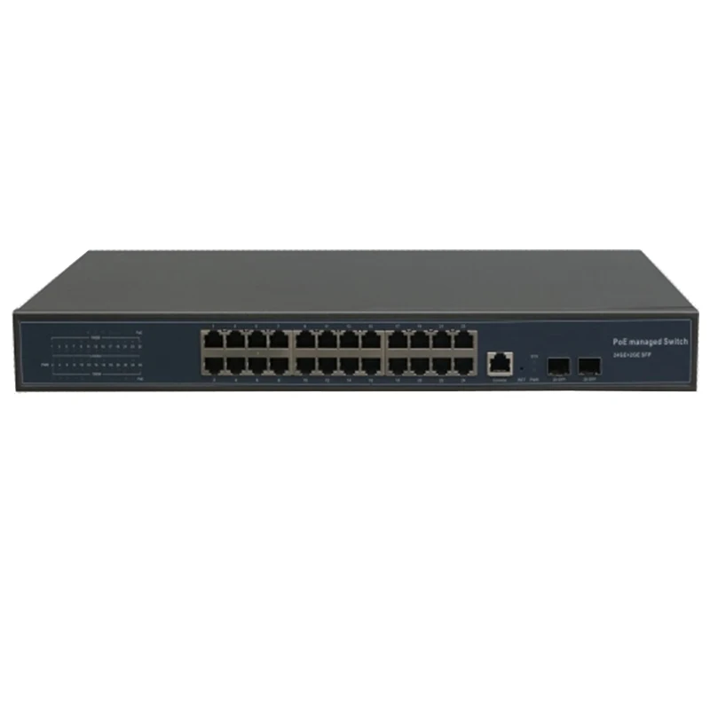 24 Port 10 100 1000Mbps Ports Managed POE Switch With 2 Gigabit SFP Slots 24 Gigabit 2