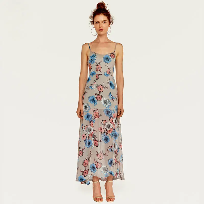 

Vestido Summer Tropical Flower Print Criss Cross Women Sleeveless Bohemian Spaghetti Strap Slit Backless Maxi Long Dress