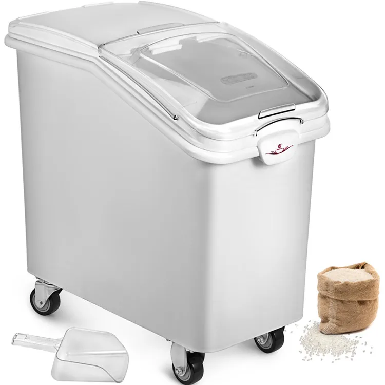 

27 Gallon White Plastic Mobile Ingredient Storage Bin with Lid