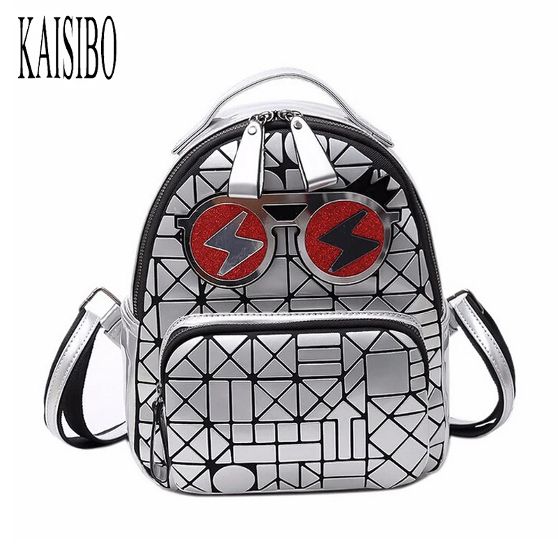 

KAISIBO Backpack Women Geometric Plaid Sequin Female Scool Backpacks For Teenage Girls PU Leather Bagpack Mochila Feminina