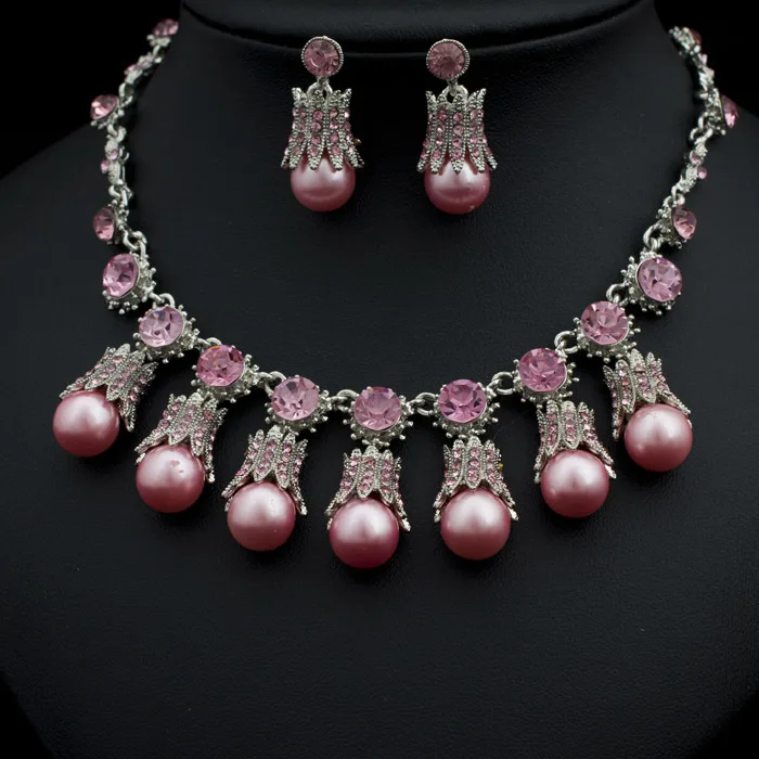 6783P Designer Pink Wedding Jewelry Set,Fashion Necklace and Earrings