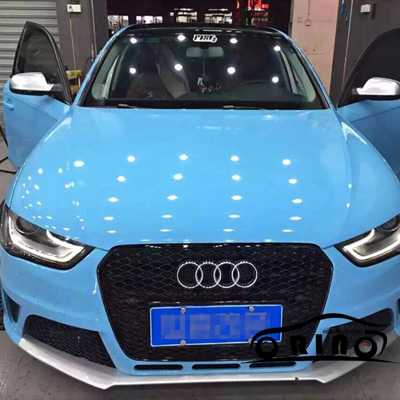 Ultra Shiny Glossy Light Blue Vinyl Wrap Orino 3 Layers High Gloss Blue