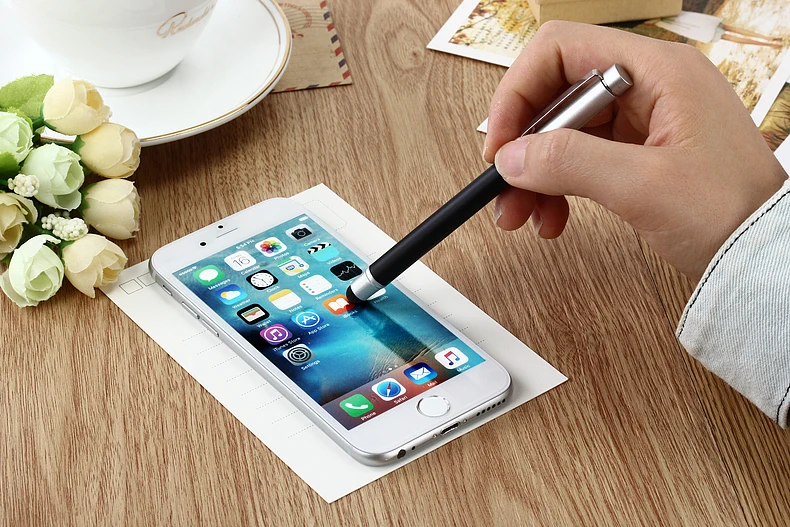 1 шт./лот 2 в 1 стилус сенсорный экран металлическая шариковая ручка/емкостная ручка для IPhone samsung