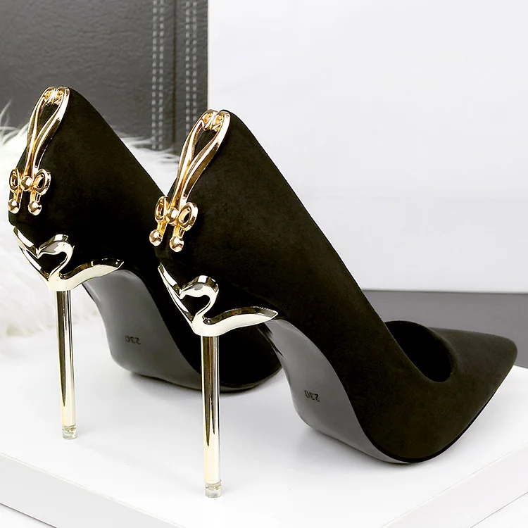 Женские туфли на шпильке; туфли на высоком каблуке; элегантные свадебные туфли-лодочки; туфли с острым носком на высоком каблуке с жемчугом; tacones mujer - Цвет: Metal Black