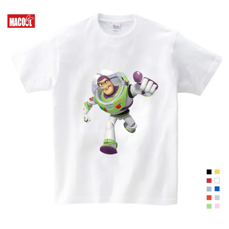 Camiseta/Детская футболка с рисунком из мультфильма «История игрушек» короткая хлопковая футболка для детей от 3 до 12 лет Летняя Повседневная белая футболка для мальчиков и девочек