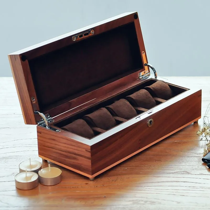 Luxury Fashion Original Walnut Wood 5grid Watch Storage Box Wooden