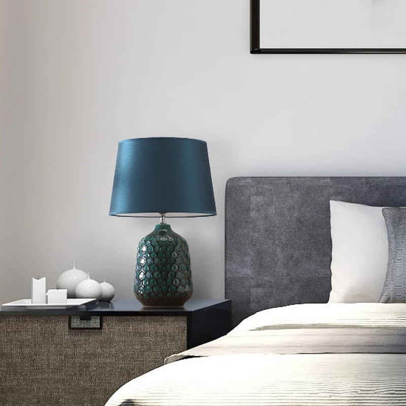High End Modern American Country Dark Green Ceramic Honeycomb Dimmer Table Lamp for Living Room Bedroom Porcelain H 52cm 1707