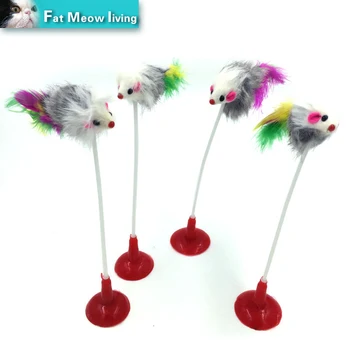 1pcs Funny Pet Cat Toys Feather False Plush Mouse Bottom Sucker Cat Kitten Playing Toys Pet Seat Scratch Toy 20cm Free shipping