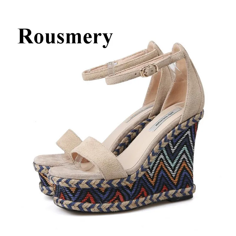 

2018 Hottest Wedges Buckle Strap Weaving Mixes Colors Fashion Platform High Heel Open Toe High Quality Summer Women Sandals