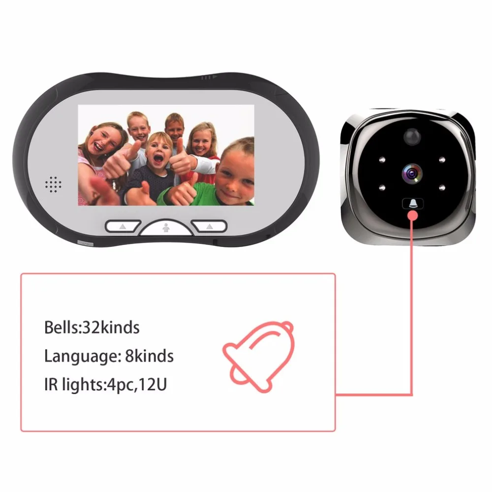 

4.3 Inch 1.3MP Baby Camera LCD Display Wired Peephole Doorbell Home Security Video Door Phone Take photo Night Vision Monitor
