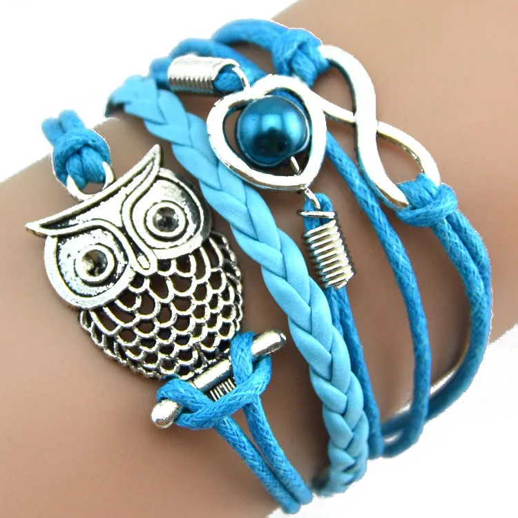2021 Lady Girl Wholesale Leather Bracelet Double Infinite Multilayer Charm Bracelets Anchor Owl Tower Charming | Украшения и