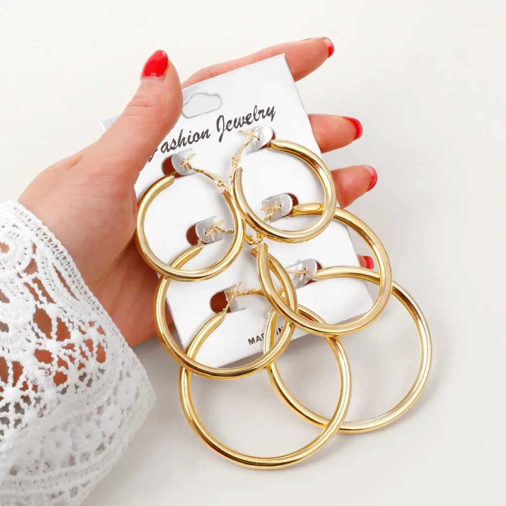 

3-6 Pairs ZA Gold Silver Metal Statement Earrings Drop Earrings Women Big Circle Maxi Earrings Wedding Dangle Earrings Jewelry