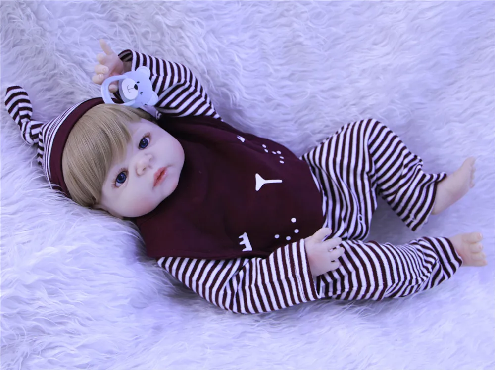 Мальчик bebe-reborn блонд волос полный Силиконовый reborn baby dolls 22 дюймов Поддельные Детские Силиконовые Куклы для детей подарок живые младенцы