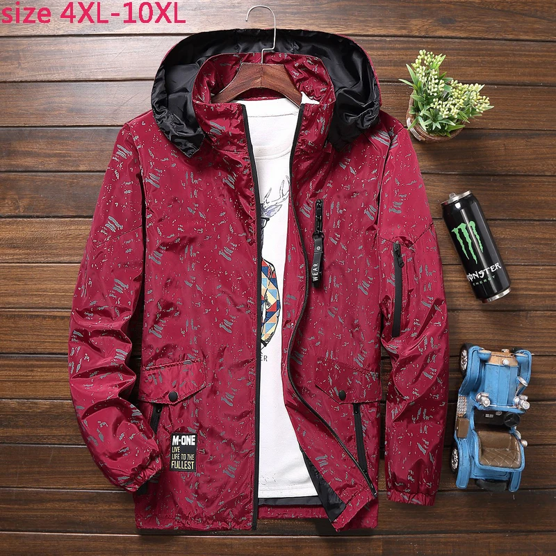 

new arrival fashion super large Men Casual Zipper Print Jacket Mens autumn coat with hood plus size 4XL 5XL 6XL 7XL 8XL 9XL 10XL