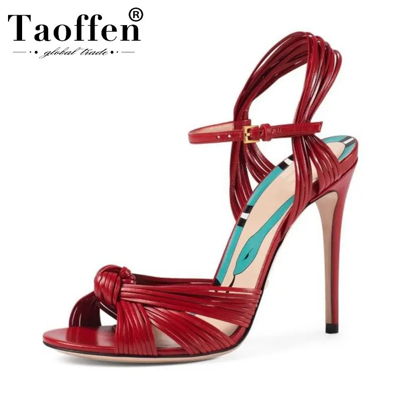 

TAOFFEN Super High Heels Fashion Brand Summer Party Sandals 5 Colors Women Simple Bowknot Wedding Summer Shoes Women Size 34-43