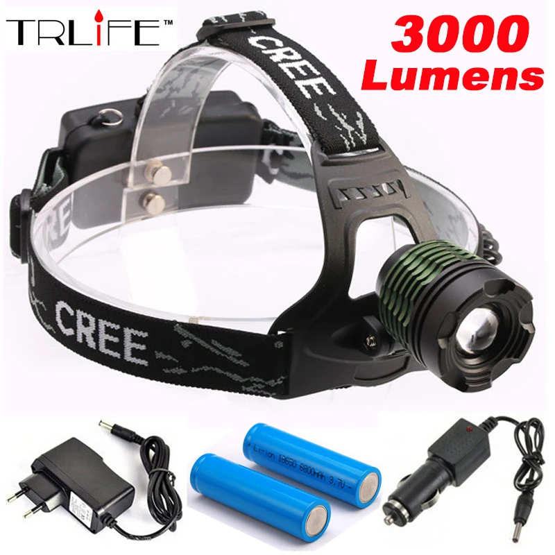 

3000Lm -L T6 LED Zoom HeadLight HeadLamp Zoomable Head lamp +2*18650 Battery +Power charger + Car charger