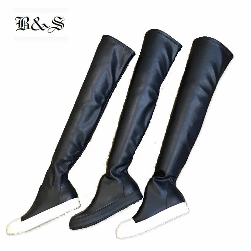 Черные и уличные женские сапоги-носки до колена на каблуке 60 см; зимние сапоги из эластичной ткани и кожи высокого качества