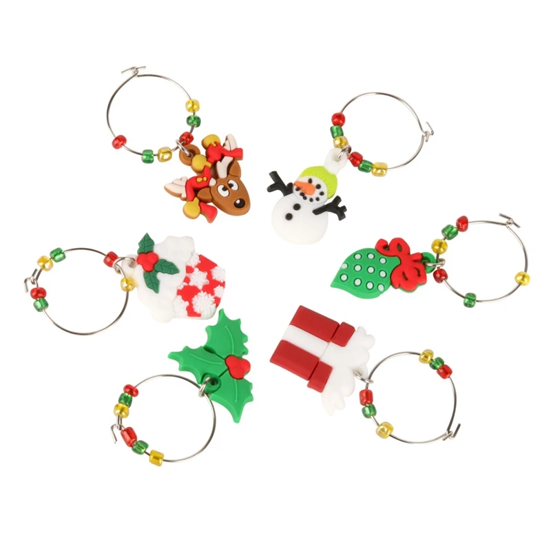 2019 New Xmas Pendants Metal Ring Decor 1 Set Christmas Wine Glass Decoration Charms Party Cup Ring Table Decorations 6pcs