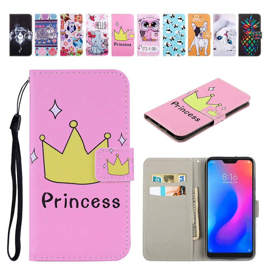 

Print Animal Pattern Flip PU Leather Wallet Stand Card Slot Lanyard Cover Case for Xiaomi Redmi 6 Pro 6A 5A 5Plus 4X Phone bag
