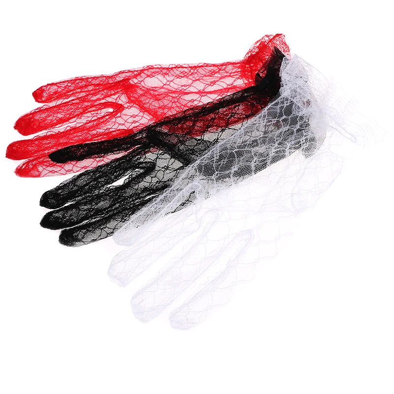 Женские вечерние кружевные перчатки черный красный белый короткий цвет слоновой кости кружевные перчатки