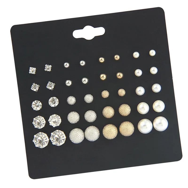 

20Pairs/Set Korea Style Round Geometric Stud Earring Sets For Women Rhinestone Zircon Kids Children Birthday Gift Indian Jewelry