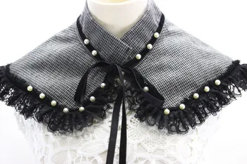 

White Women's detachable ladies spring winter shirt sweat beaded shawl fake collar Retro court exaggerated chiffon shirt collar