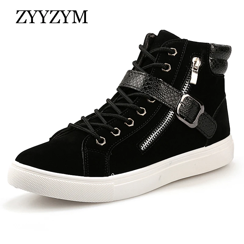 

ZYYZYM Shoes Men 2018 Fashion Men Shoes Ankle Men Casual Shoes Flock Patchwork Punk Rock Chain Design High Top Sneakers For Men