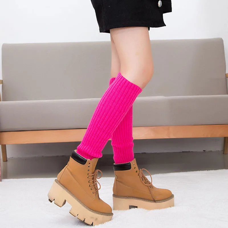 Лидер продаж; женские зимние гетры из эластичной ткани; Классические однотонные вязаные длинные носки; теплые сапоги; носки - Цвет: rose red