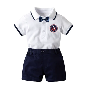 

Baby Summer Party Birthday Clothes Set 100% Cotton High Quality New Style Bodysuit+Tie+Pants 3P Child Boy Gentleman Outfits Cute