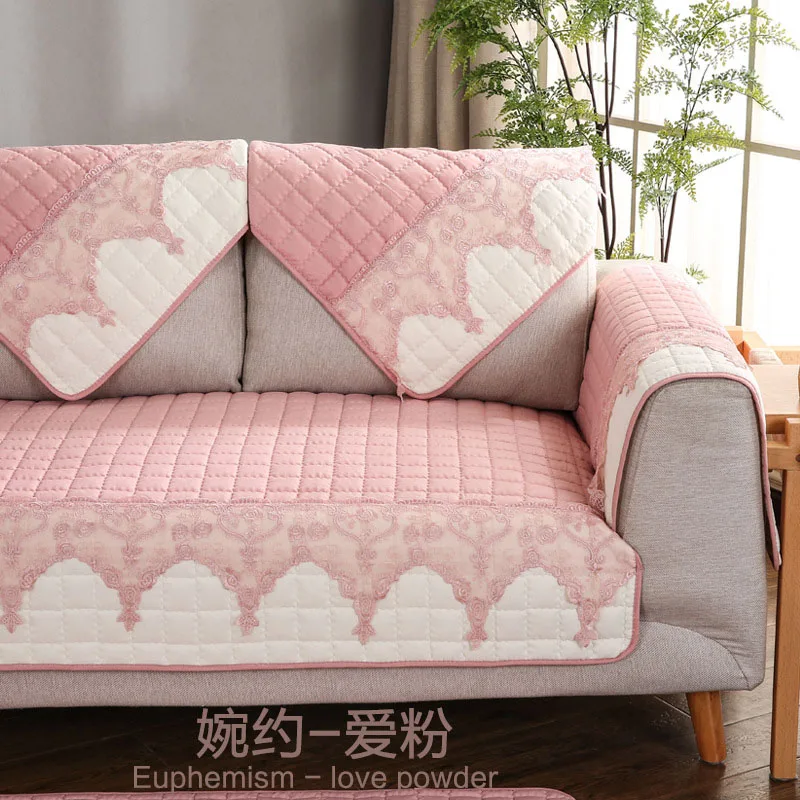 Современный тканевый кружевной чехол для дивана с вышивкой, хлопковые нескользящие Чехлы для дивана, полотенец, стульев, коврики для гостиной/гостиной, декоративные l-образные - Цвет: 01   Pink