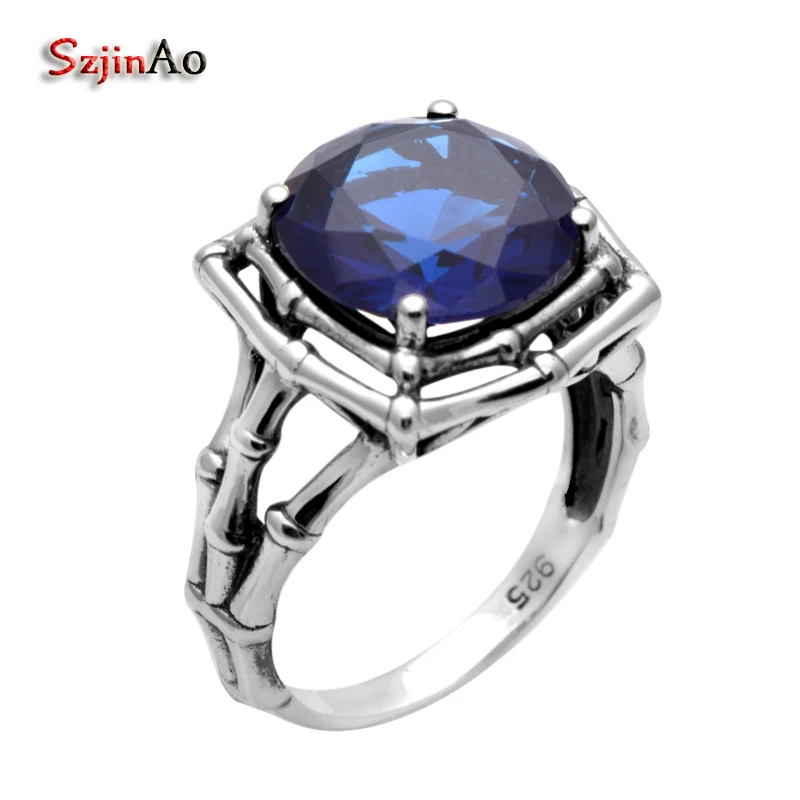 

Szjinao Blue Sapphire Ring Female Wedding Ring Vintage 925 Sterling Silver Rings for Women Christmas Gift Wholesale