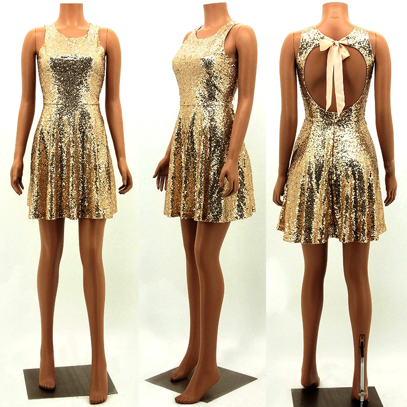 Gold Sequin Backless Party Dress