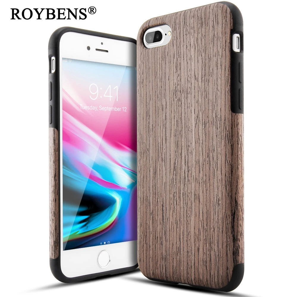 Roybens For iPhone 8 Case Bamboo Wood Soft Case For Apple