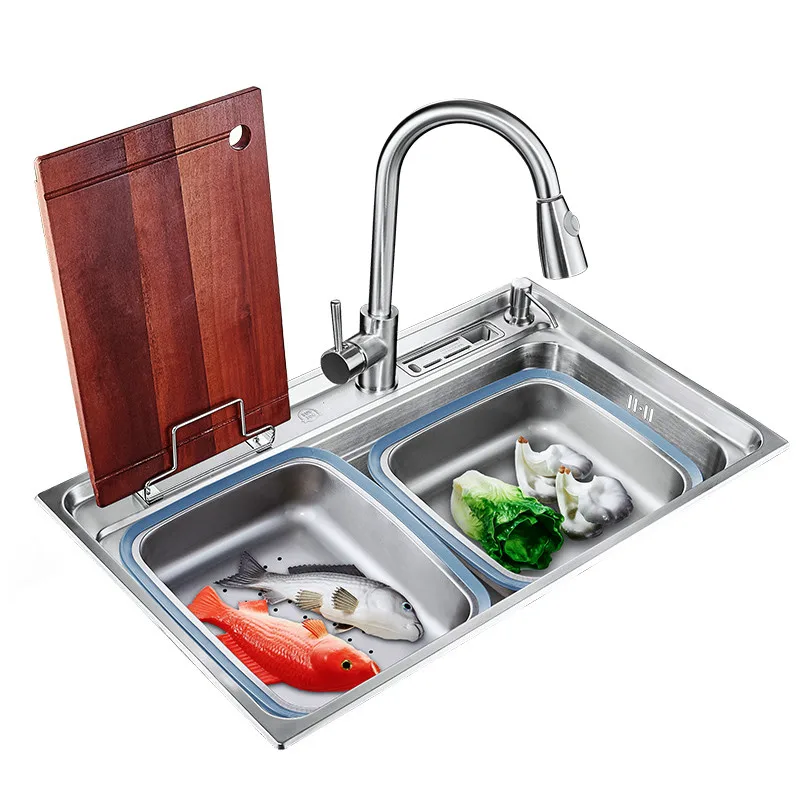 NEW Free shipping Large kitchen single trough sink food grade 304 stainless steel fittings is