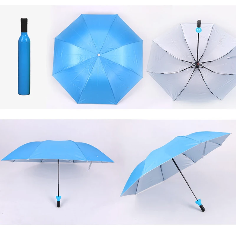 100pcs New Creative Women Wine Bottle Umbrella 3 Folding Sun-rain UV Mini Umbrella For Women Men Gifts Rain Gear Umbrella sale