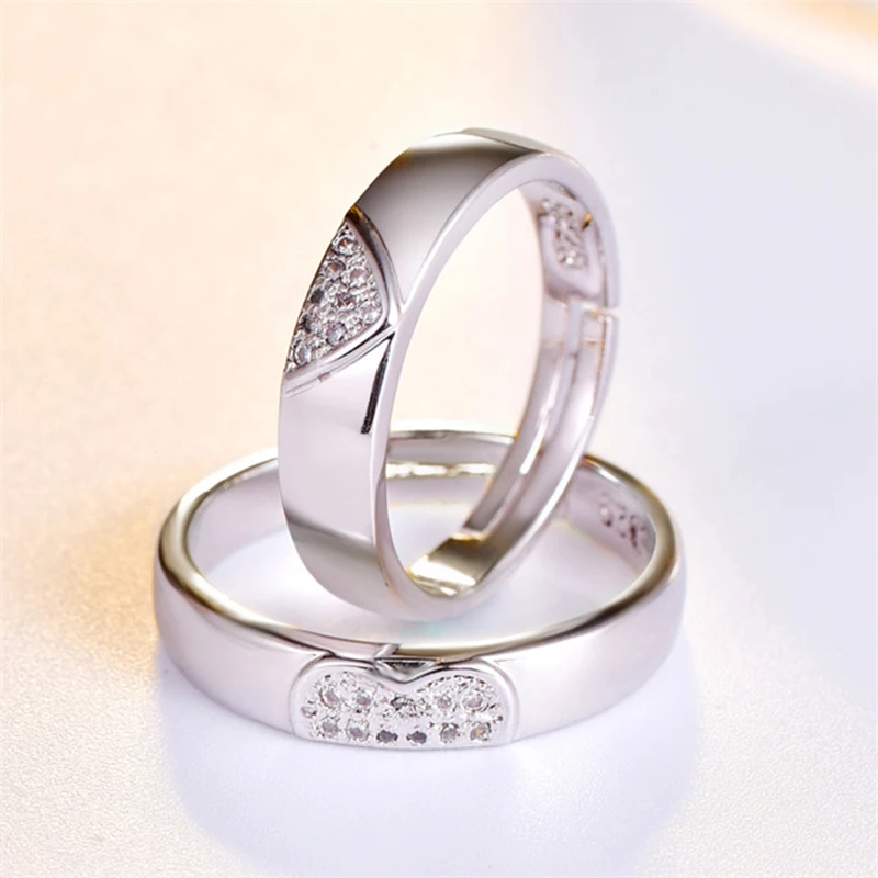Personalized Stainless Steel Heart Couple Set Promise Ring - Heart Jewelry, His and Her Ring, Alternative Engagement Wedding